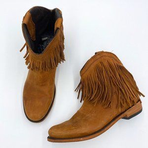 LIBERTY Black Brown Ankle Western Fringe Booties